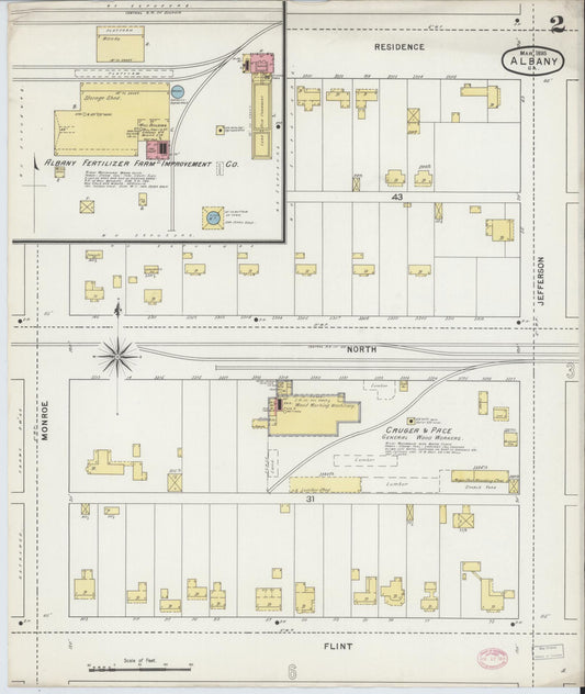 Sanborn Fire Insurance Map from Albany, Dougherty County, Georgia (1895), Sheet #0002 - Historic Sanborn Fire Insurance Map Print, vintage old map wall art, antique decor, genealogy gift, Georgia Georgia map