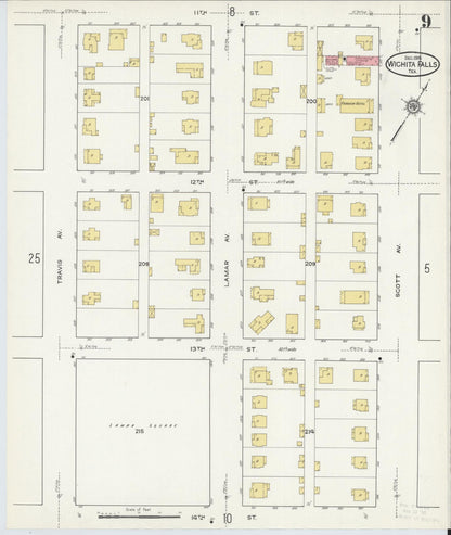Sanborn Fire Insurance Map from Wichita Falls, Wichita County, Texas (1915), Sheet #0009 - Complete Map Set gallery image, historic Sanborn map, vintage wall art, Texas Texas