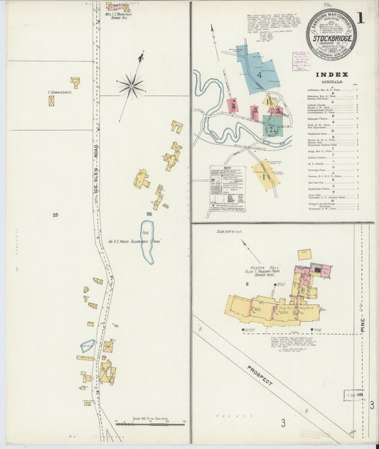 Sanborn Fire Insurance Map from Stockbridge, Berkshire County, Massachusetts (1905), Sheet #0001 - Complete Map Set gallery image, historic Sanborn map, vintage wall art, Massachusetts Massachusetts