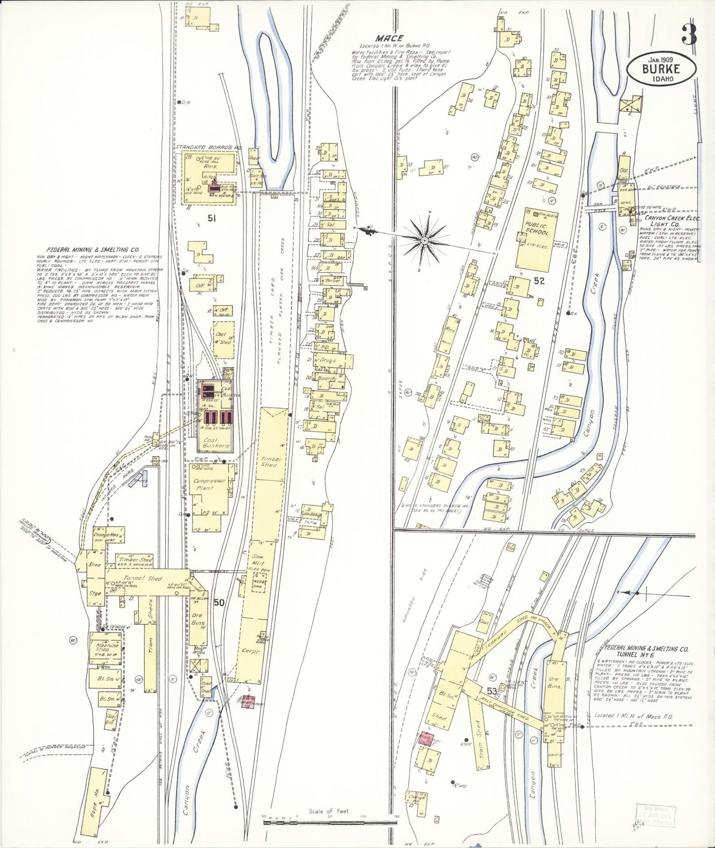 Sanborn Fire Insurance Map from Burke, Shoshone County, Idaho (1909), Sheet #0003 - Historic Sanborn Fire Insurance Map Print, vintage old map wall art, antique decor, genealogy gift, Idaho Idaho map