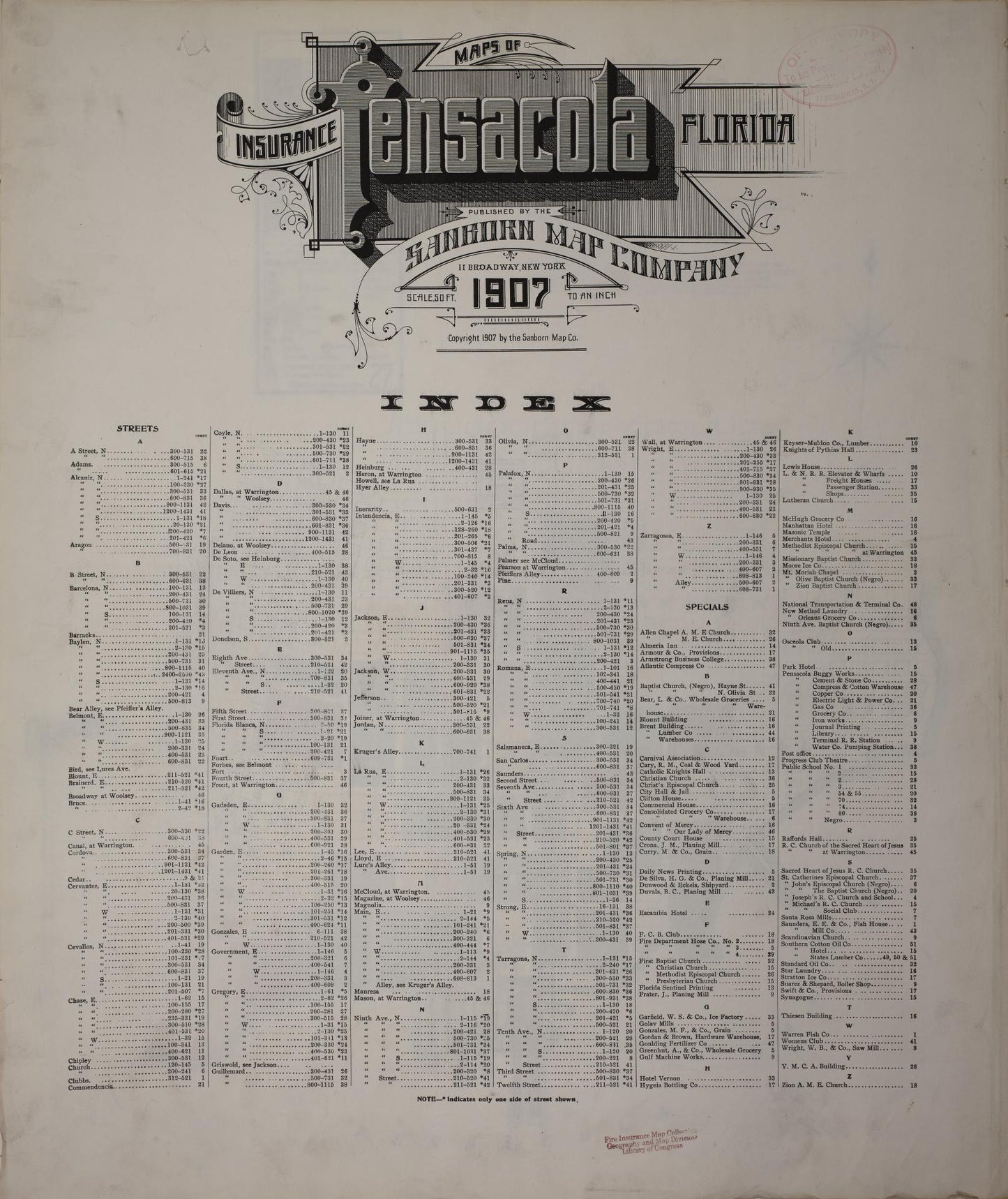 Sanborn Fire Insurance Map from Pensacola, Escambia County, Florida. (1907) – Historic Sanborn Fire Insurance Map Print