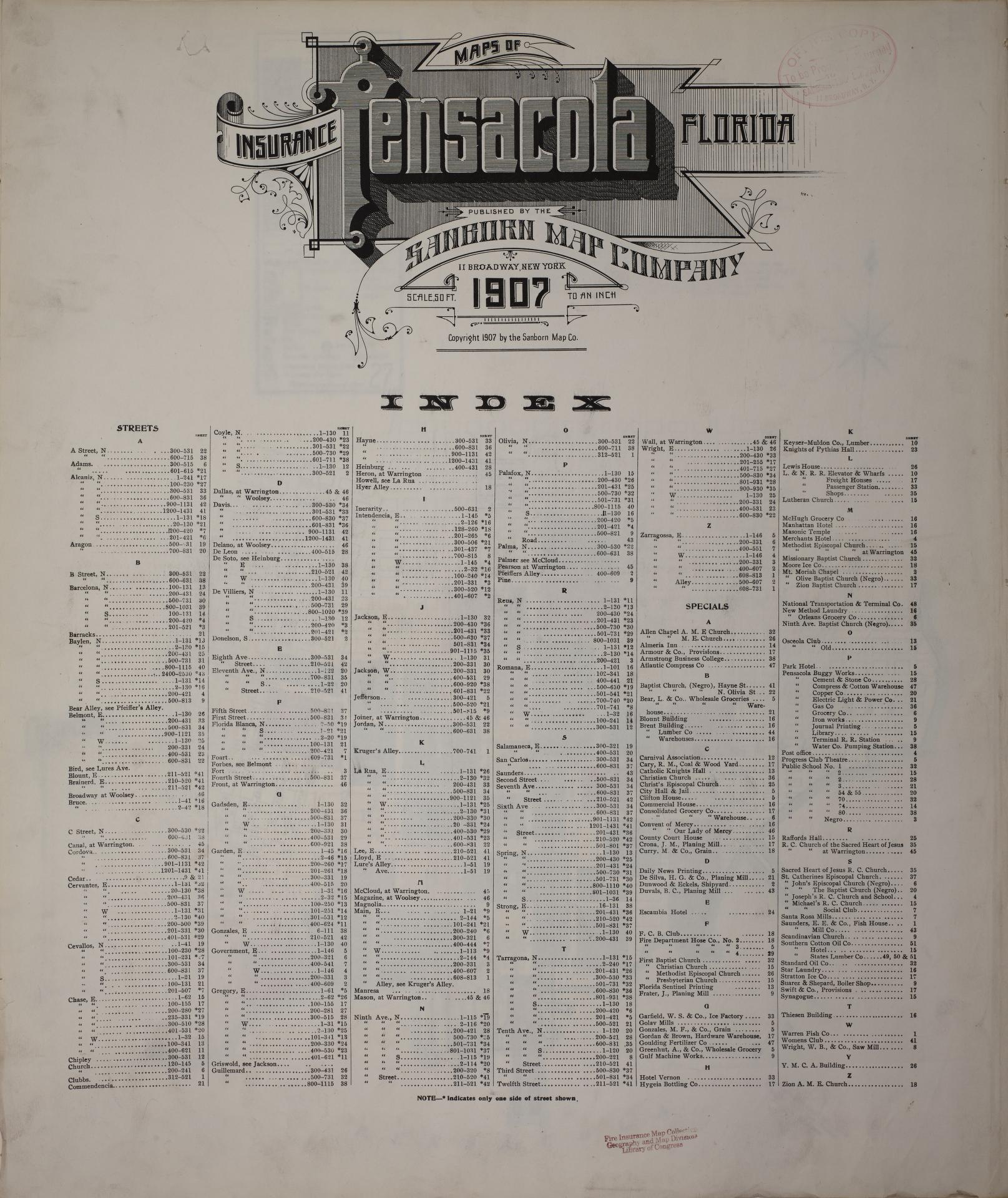 Sanborn Fire Insurance Map from Pensacola, Escambia County, Florida. (1907) – Historic Sanborn Fire Insurance Map Print