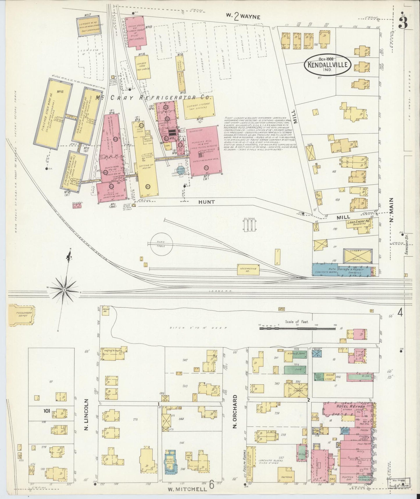 Sanborn Fire Insurance Map from Kendallville, Noble County, Indiana (1908), Sheet #0003 - Historic Sanborn Fire Insurance Map Print, vintage old map wall art, antique decor, genealogy gift, Indiana Indiana map