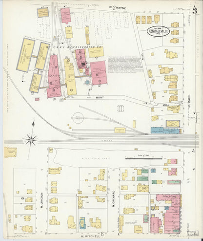 Sanborn Fire Insurance Map from Kendallville, Noble County, Indiana (1908), Sheet #0003 - Historic Sanborn Fire Insurance Map Print, vintage old map wall art, antique decor, genealogy gift, Indiana Indiana map