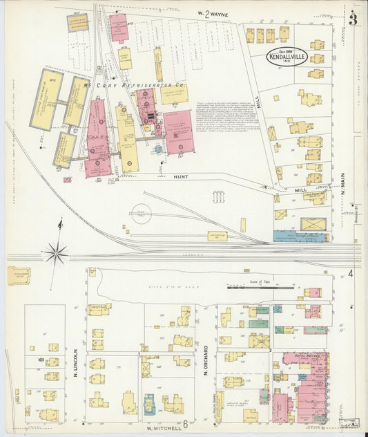 Sanborn Fire Insurance Map from Kendallville, Noble County, Indiana (1908), Sheet #0003 - Historic Sanborn Fire Insurance Map Print, vintage old map wall art, antique decor, genealogy gift, Indiana Indiana map