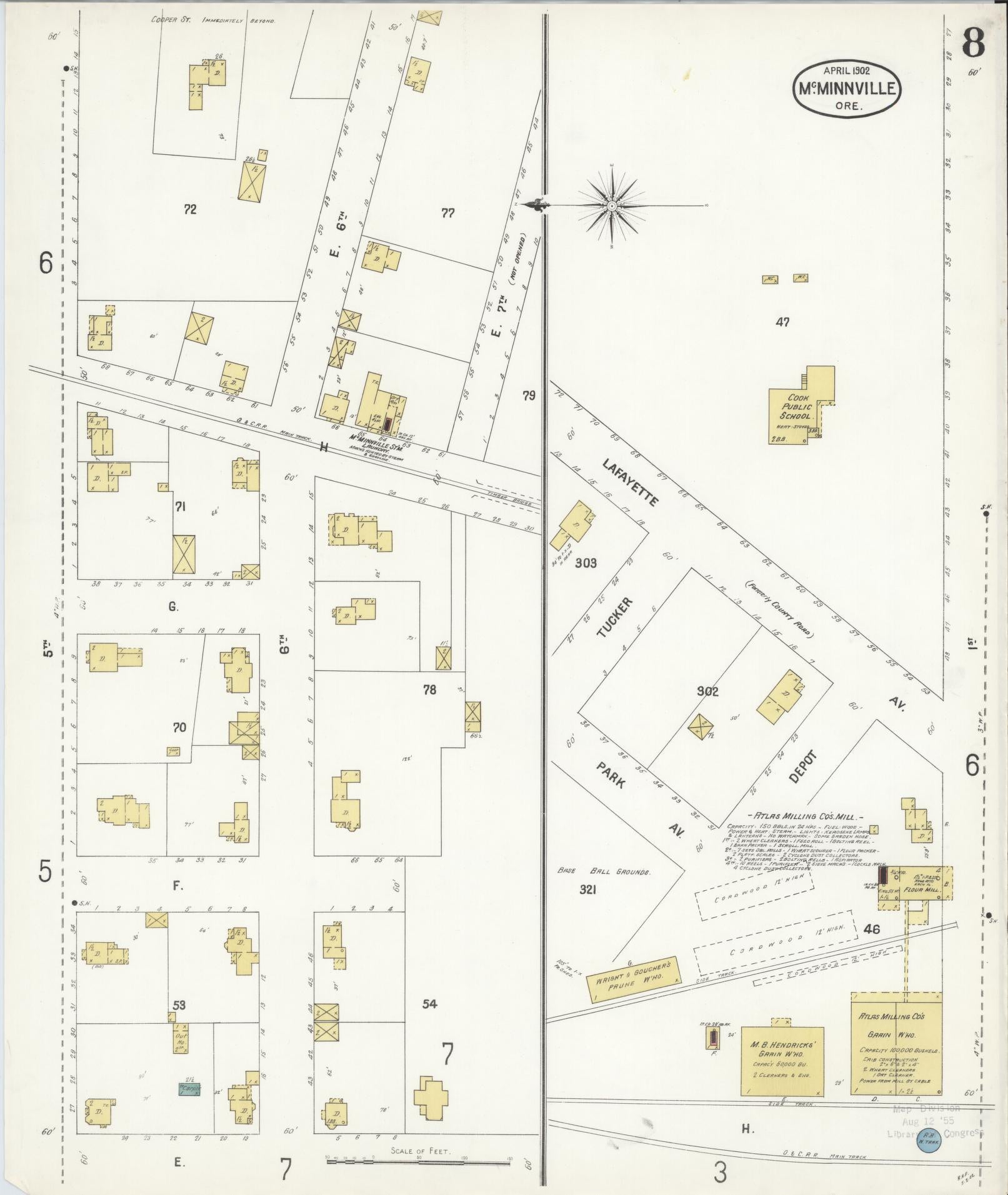 Sanborn Fire Insurance Map from McMinnville, Yamhill County, Oregon (1902), Sheet #0008 - Complete Map Set gallery image, historic Sanborn map, vintage wall art, Oregon Oregon