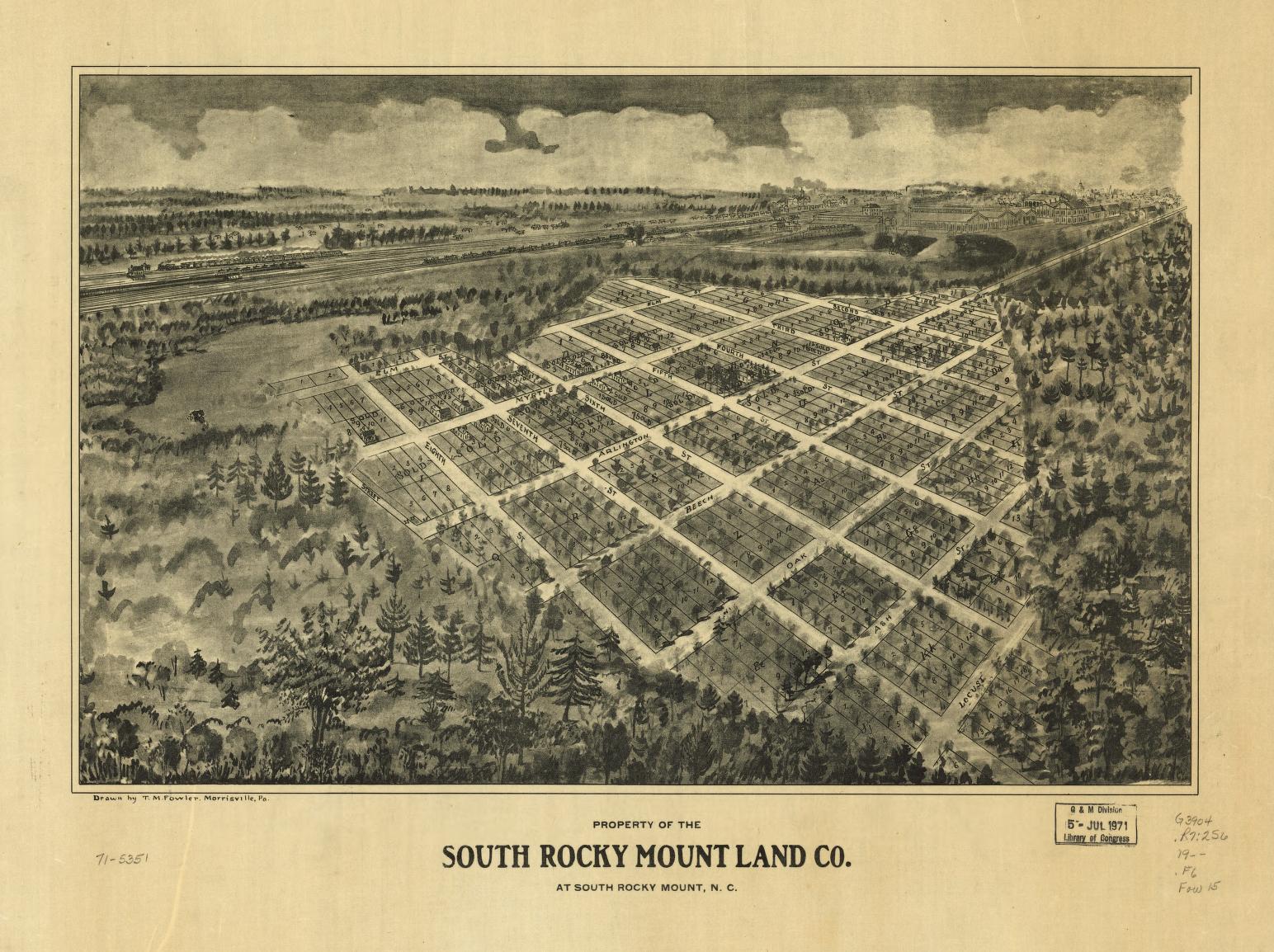 Property of the South Rocky Mount Land Co. at South Rocky Mount, N.C. (1900) – Historic Bird’s-Eye View Panorama Print
