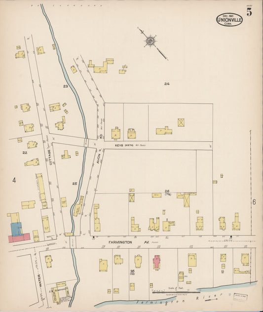 Sanborn Fire Insurance Map from Unionville, Hartford County, Connecticut (1921), Sheet #0005 - Historic Sanborn Fire Insurance Map Print, vintage old map wall art, antique decor, genealogy gift, Connecticut Connecticut map