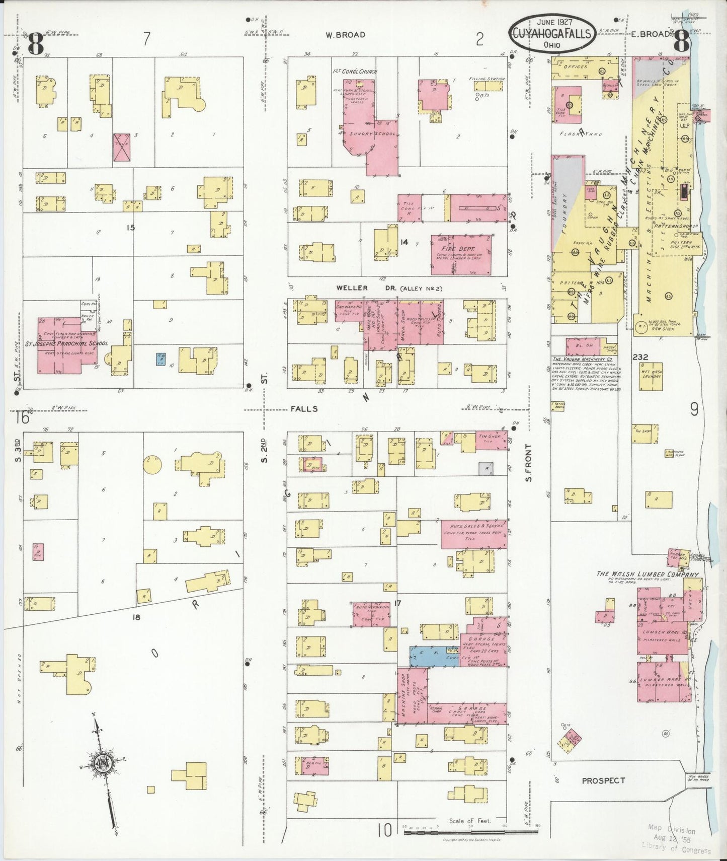 Sanborn Fire Insurance Map from Cuyahoga Falls, Summit County, Ohio (1927), Sheet #0008 - Complete Map Set gallery image, historic Sanborn map, vintage wall art, Ohio Ohio