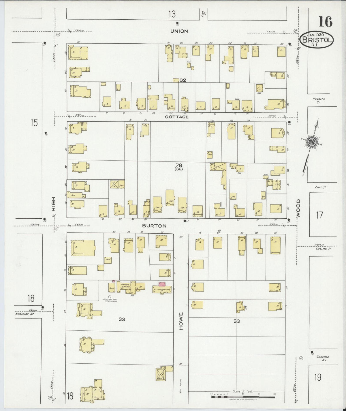 Sanborn Fire Insurance Map from Bristol, Bristol County, Rhode Island (1920), Sheet #0016 - Complete Map Set gallery image, historic Sanborn map, vintage wall art, Rhode Island Rhode Island