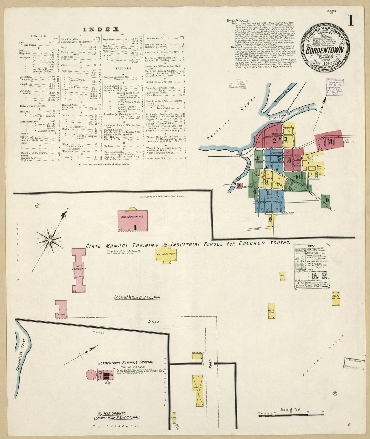 Sanborn Fire Insurance Map from Bordentown, Burlington County, New Jersey. (1908) – Historic Sanborn Fire Insurance Map Print