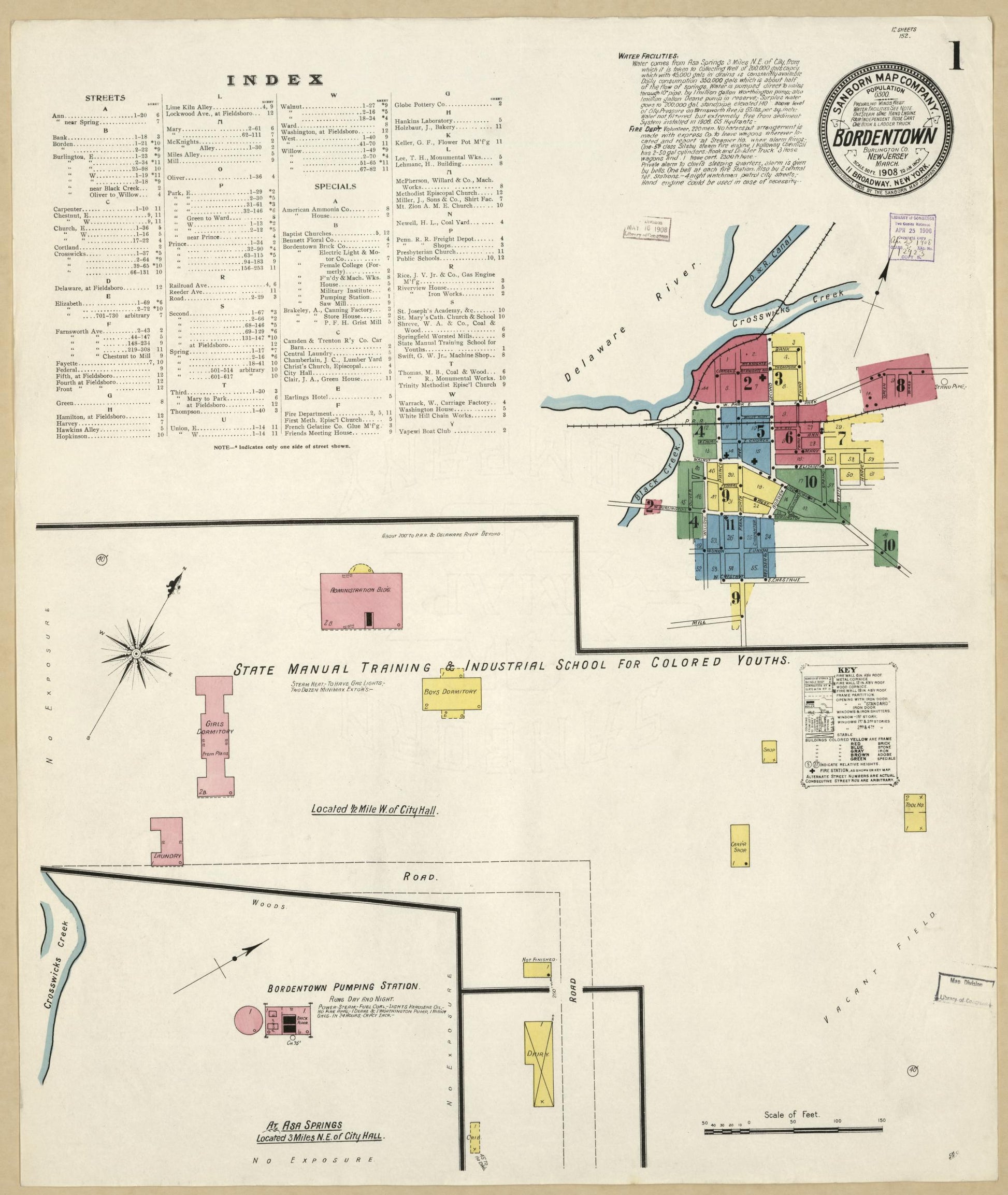 Sanborn Fire Insurance Map from Bordentown, Burlington County, New Jersey. (1908) – Historic Sanborn Fire Insurance Map Print