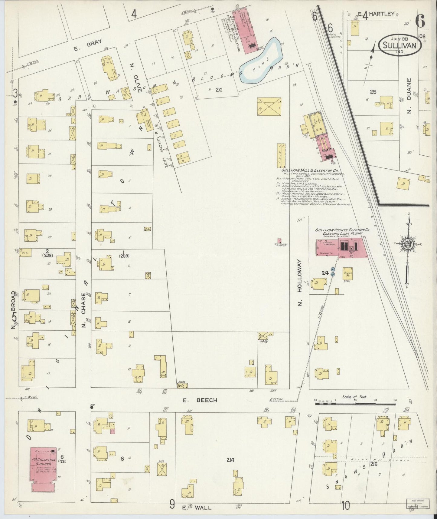 Sanborn Fire Insurance Map from Sullivan, Sullivan County, Indiana (1913), Sheet #0006 - Historic Sanborn Fire Insurance Map Print, vintage old map wall art, antique decor, genealogy gift, Indiana Indiana map