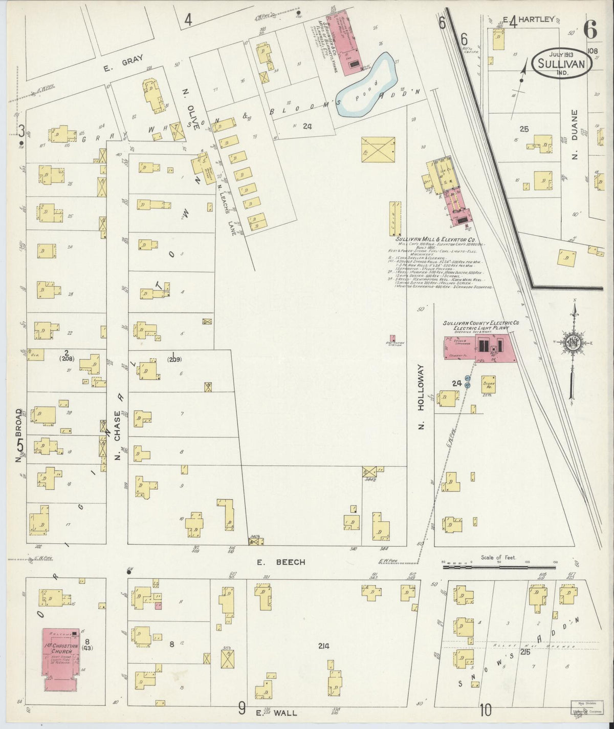 Sanborn Fire Insurance Map from Sullivan, Sullivan County, Indiana (1913), Sheet #0006 - Historic Sanborn Fire Insurance Map Print, vintage old map wall art, antique decor, genealogy gift, Indiana Indiana map