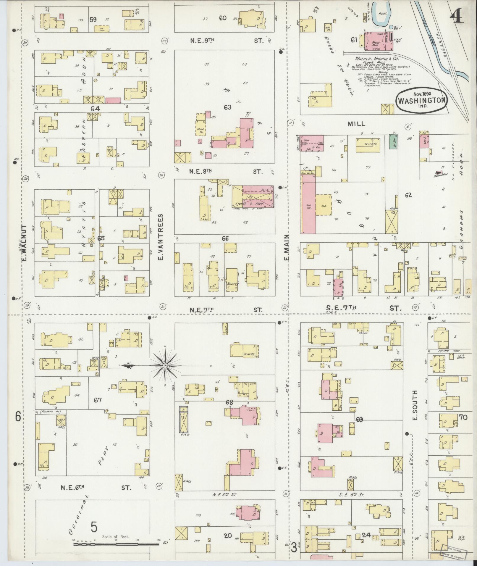 Sanborn Fire Insurance Map from Washington, Daviess County, Indiana (1896), Sheet #0004 - Historic Sanborn Fire Insurance Map Print, vintage old map wall art, antique decor, genealogy gift, Washington Washington map