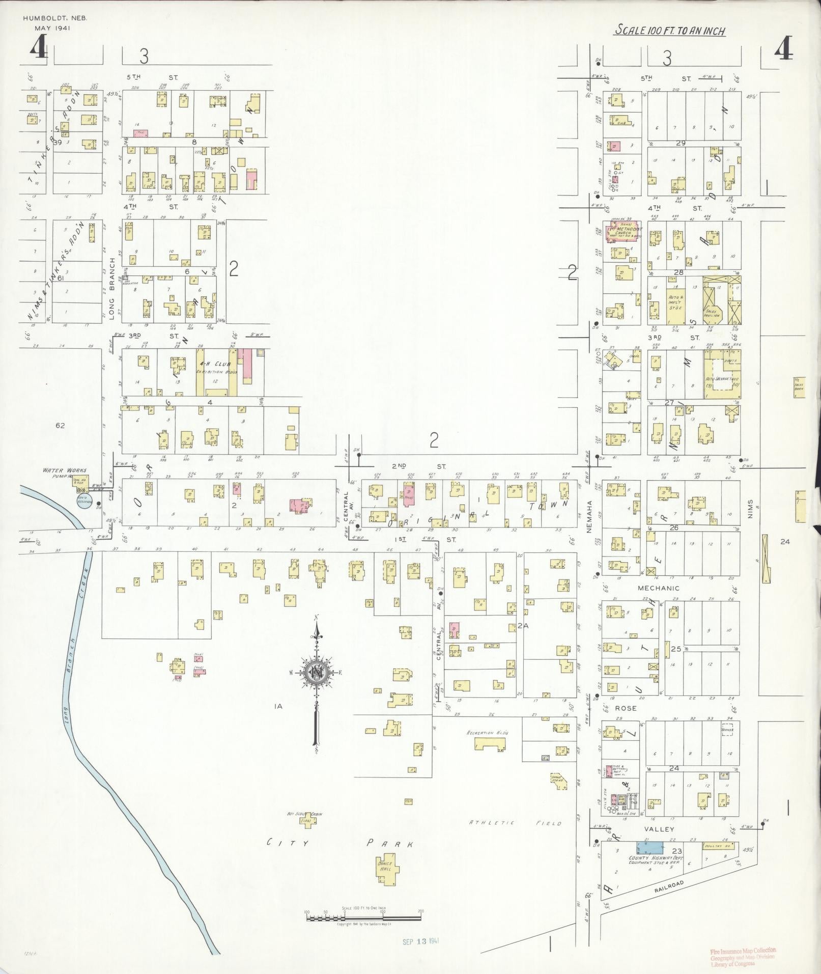 Sanborn Fire Insurance Map from Humboldt, Richardson County, Nebraska (1941), Sheet #0004 - Complete Map Set gallery image, historic Sanborn map, vintage wall art, Nebraska Nebraska