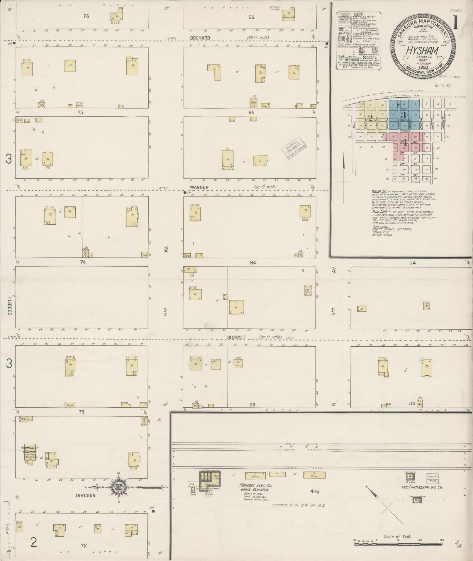 Sanborn Fire Insurance Map from Hysham, Treasure County, Montana (1920), Sheet #0001 - Historic Sanborn Fire Insurance Map Print, vintage old map wall art, antique decor, genealogy gift, Montana Montana map