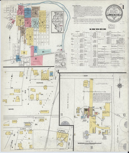 Sanborn Fire Insurance Map from Lawrenceville, Lawrence County, Illinois (1918), Sheet #0001 - Complete Map Set gallery image, historic Sanborn map, vintage wall art, Illinois Illinois
