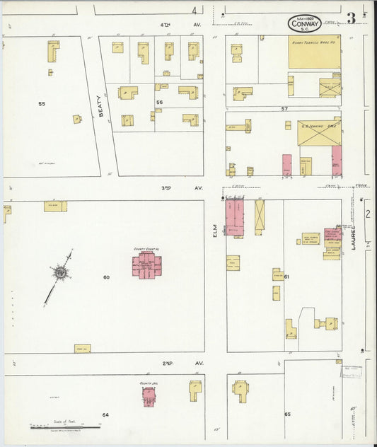 Sanborn Fire Insurance Map from Conway, Horry County, South Carolina (1920), Sheet #0003 - Historic Sanborn Fire Insurance Map Print, vintage old map wall art, antique decor, genealogy gift, South Carolina South Carolina map