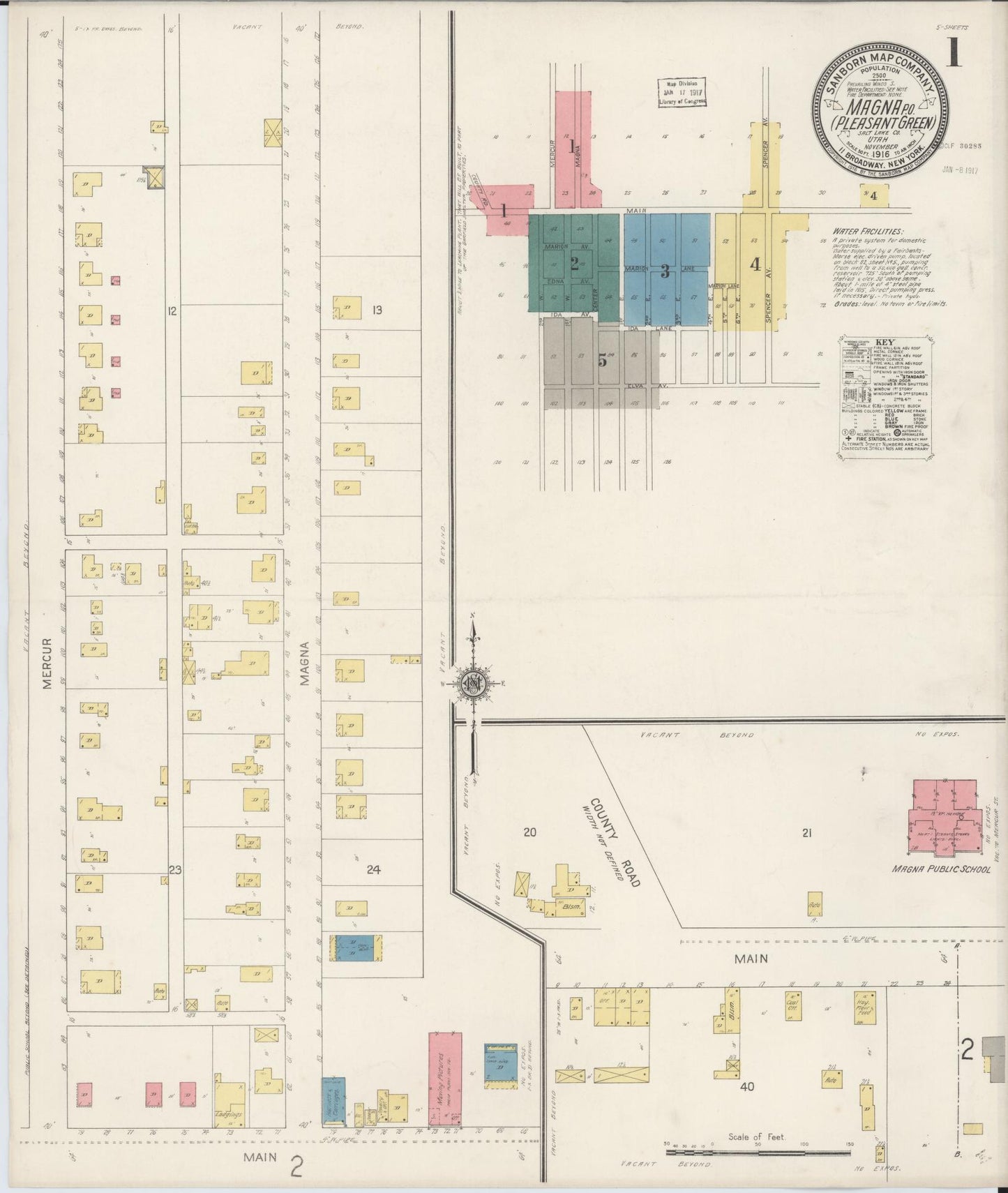 Sanborn Fire Insurance Map from Magna, Salt Lake County, Utah (1916), Sheet #0001 - Historic Sanborn Fire Insurance Map Print, vintage old map wall art, antique decor, genealogy gift, Utah Utah map