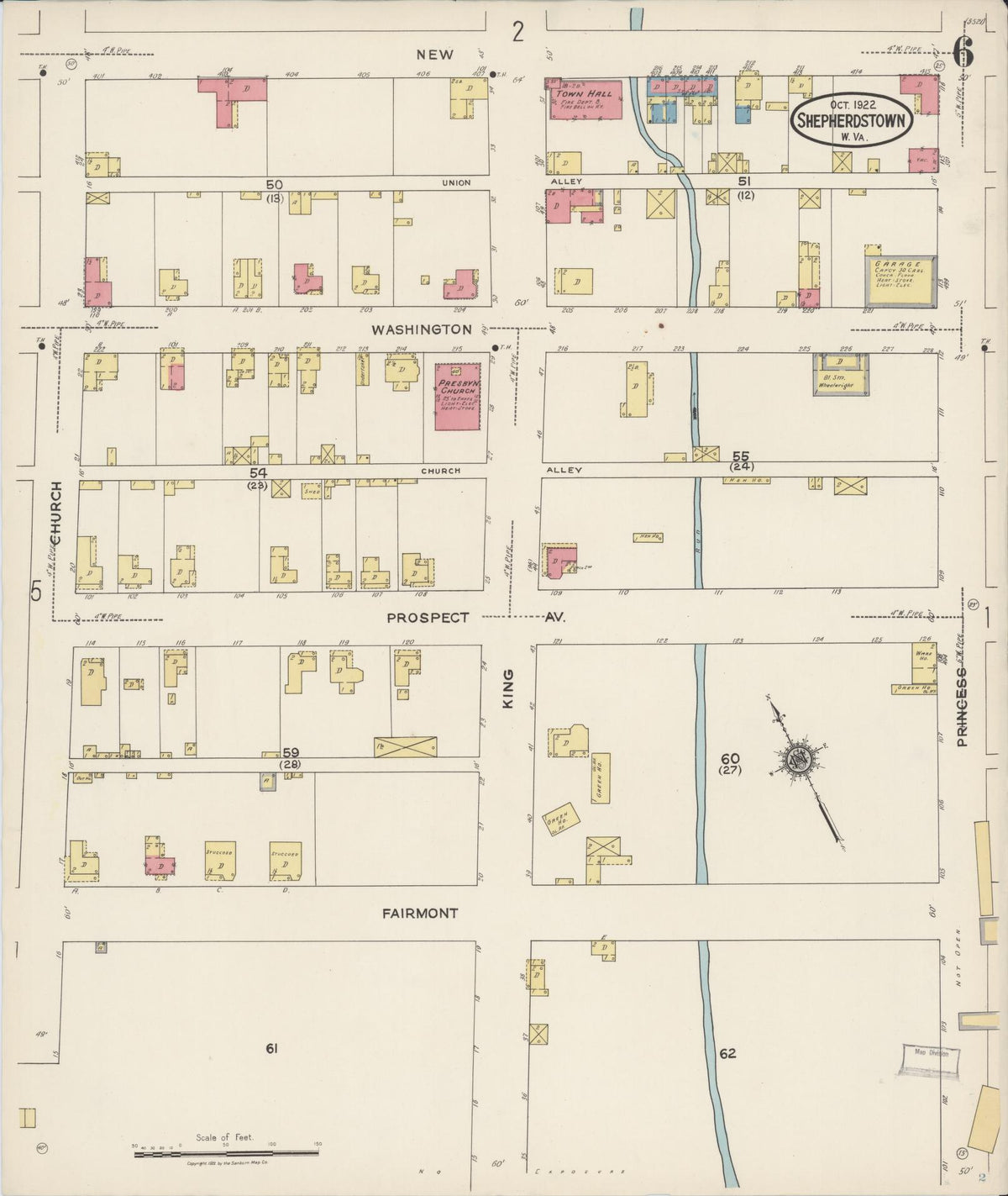 Sanborn Fire Insurance Map from Shepherdstown, Jefferson County, West Virginia (1922), Sheet #0006 - Complete Map Set gallery image, historic Sanborn map, vintage wall art, West Virginia West Virginia