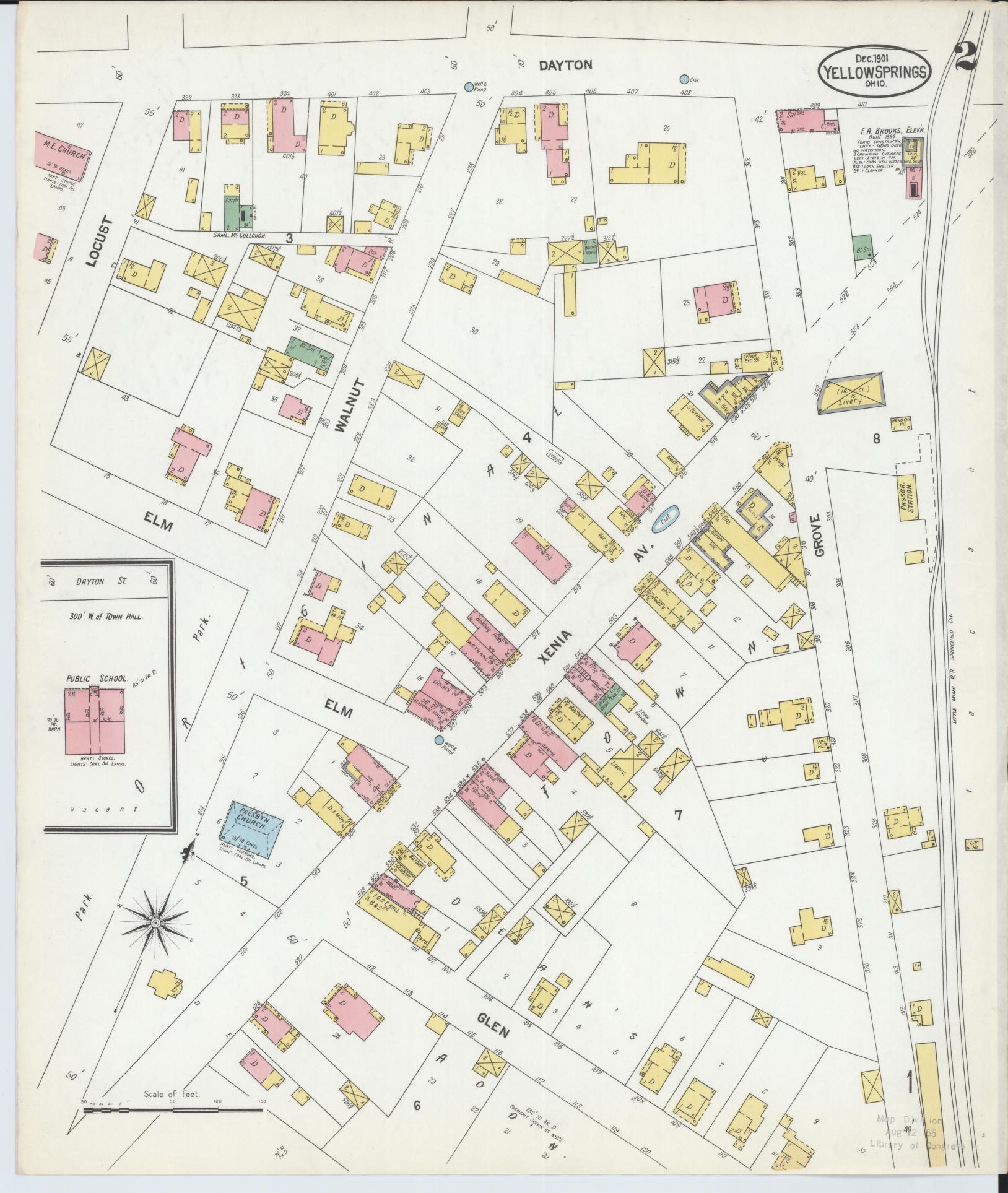 Sanborn Fire Insurance Map from Yellow Springs, Greene County, Ohio (1901), Sheet #0002 - Complete Map Set gallery image, historic Sanborn map, vintage wall art, Ohio Ohio