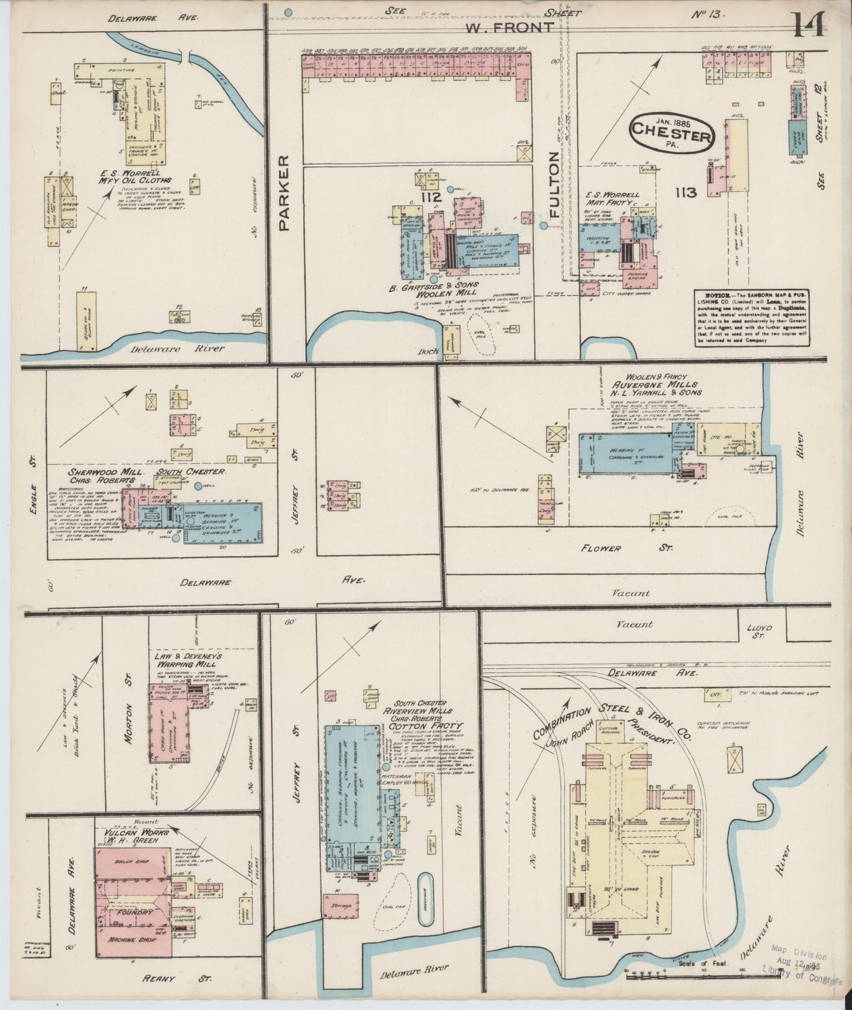 Sanborn Fire Insurance Map from Chester, Delaware County, Pennsylvania (1885), Sheet #0014 - Complete Map Set gallery image, historic Sanborn map, vintage wall art, Pennsylvania Pennsylvania