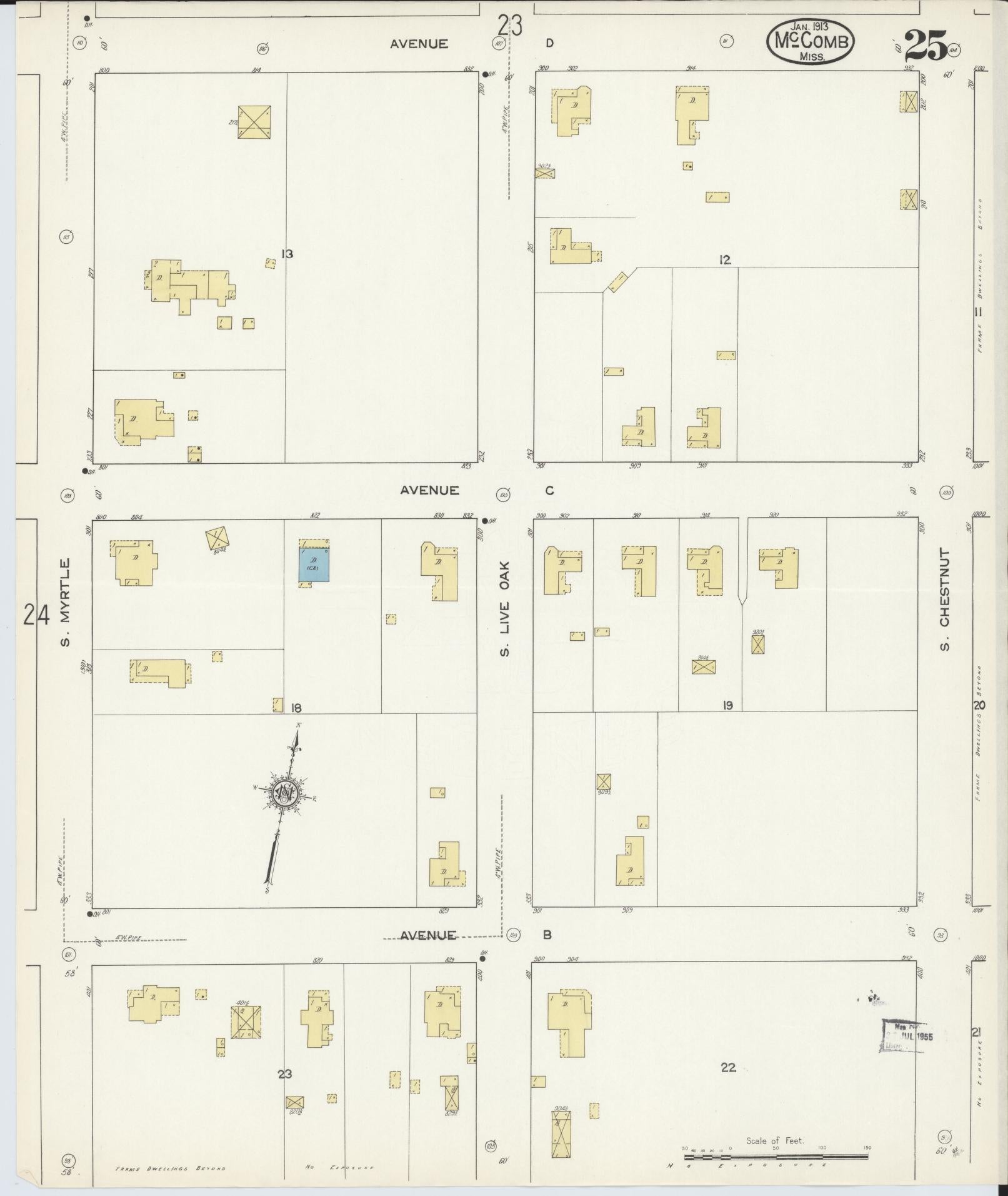 Sanborn Fire Insurance Map from McComb, Pike County, Mississippi (1913), Sheet #0025 - Historic Sanborn Fire Insurance Map Print, vintage old map wall art, antique decor, genealogy gift, Mississippi Mississippi map
