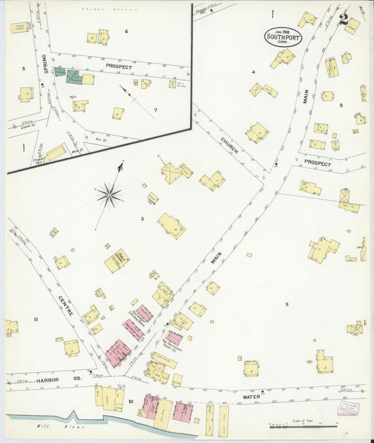 Sanborn Fire Insurance Map from Southport, Fairfield County, Connecticut (1908), Sheet #0002 - Historic Sanborn Fire Insurance Map Print, vintage old map wall art, antique decor, genealogy gift, Connecticut Connecticut map