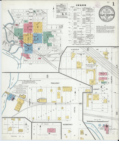 Sanborn Fire Insurance Map from Clay Center, Clay County, Kansas (1905), Sheet #0001 - Complete Map Set gallery image, historic Sanborn map, vintage wall art, Kansas Kansas