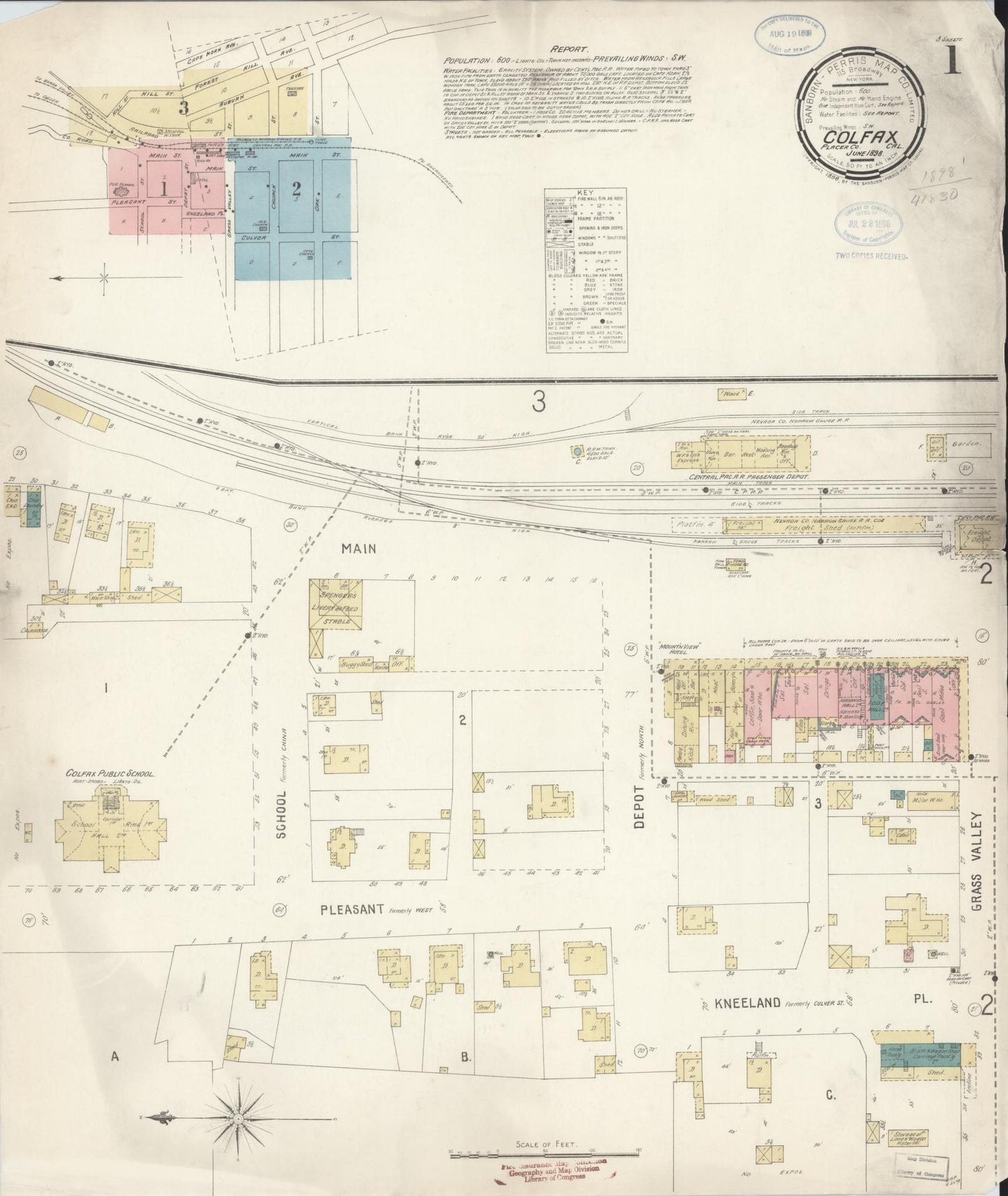 Sanborn Fire Insurance Map from Colfax, Placer County, California (1898), Sheet #0001 - Complete Map Set gallery image, historic Sanborn map, vintage wall art, California California