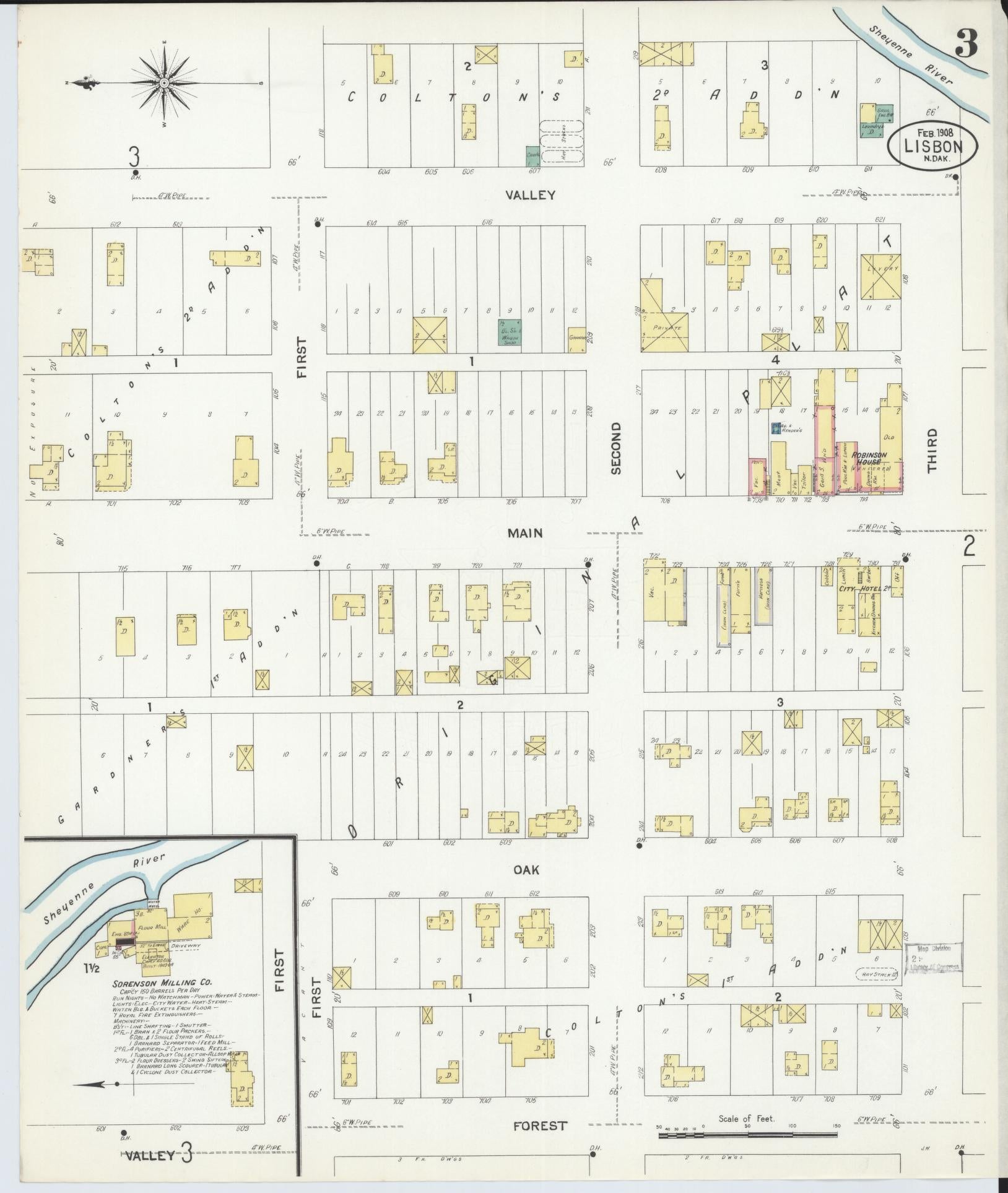 Sanborn Fire Insurance Map from Lisbon, Ransom County, North Dakota (1908), Sheet #0003 - Historic Sanborn Fire Insurance Map Print, vintage old map wall art, antique decor, genealogy gift, North Dakota North Dakota map