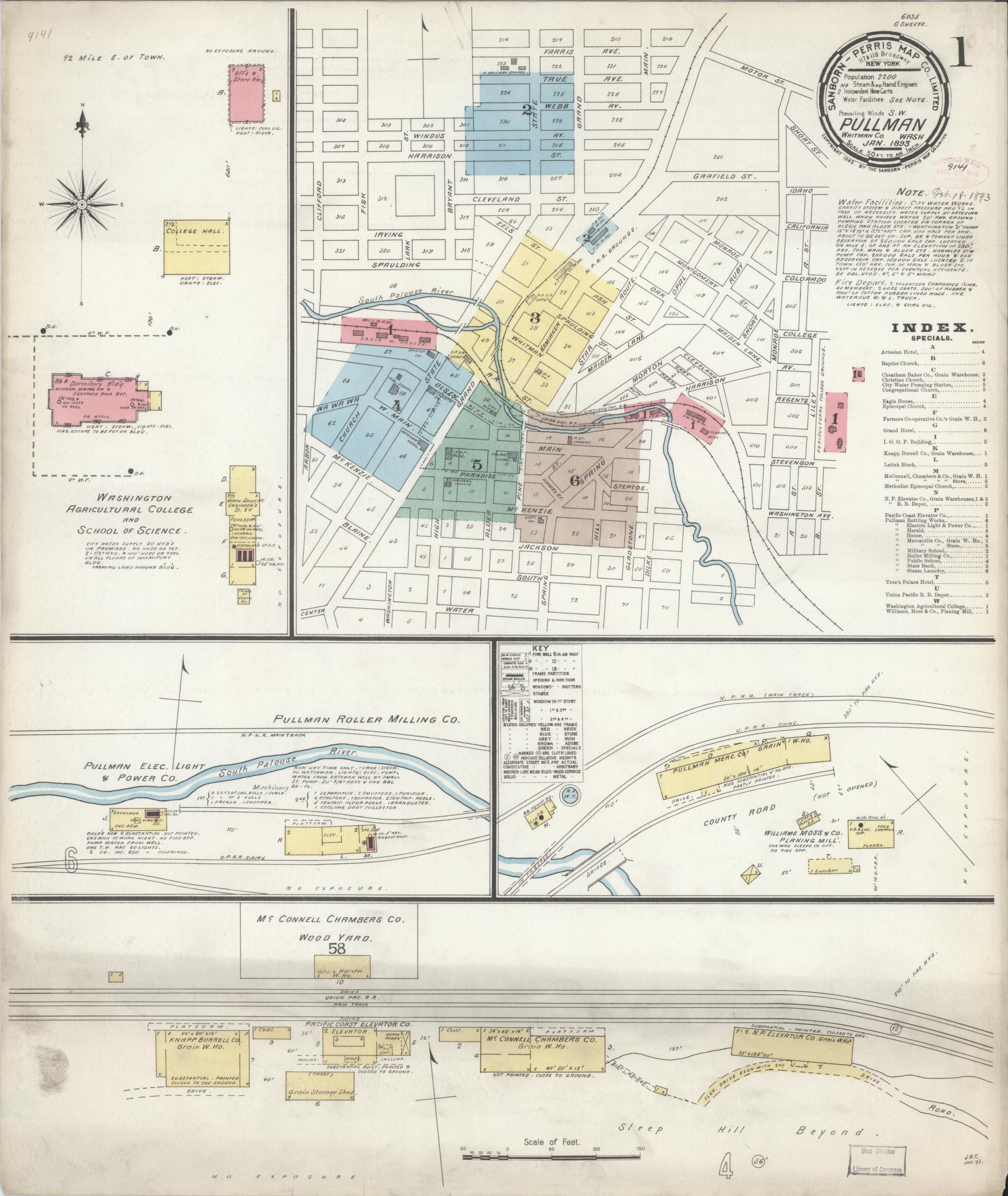 Sanborn Fire Insurance Map from Pullman, Whitman County, Washington (1893), Sheet #0001 - Complete Map Set gallery image, historic Sanborn map, vintage wall art, Washington Washington