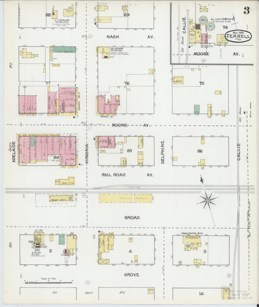 Sanborn Fire Insurance Map from Terrell, Kaufman County, Texas (1892), Sheet #0003 - Historic Sanborn Fire Insurance Map Print, vintage old map wall art, antique decor, genealogy gift, Texas Texas map