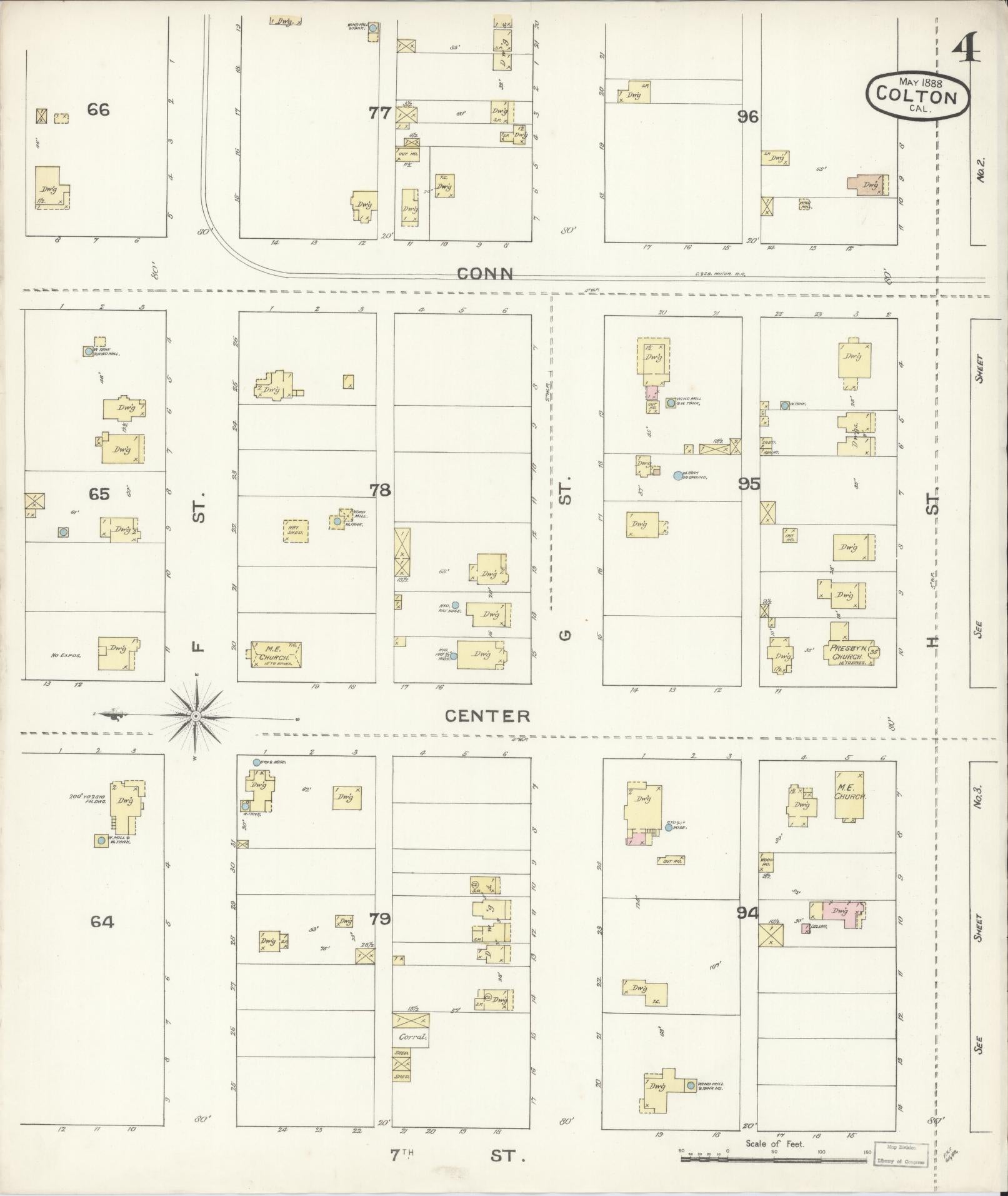 Sanborn Fire Insurance Map from Colton, San Bernardino County, California (1888), Sheet #0004 - Historic Sanborn Fire Insurance Map Print, vintage old map wall art, antique decor, genealogy gift, California California map