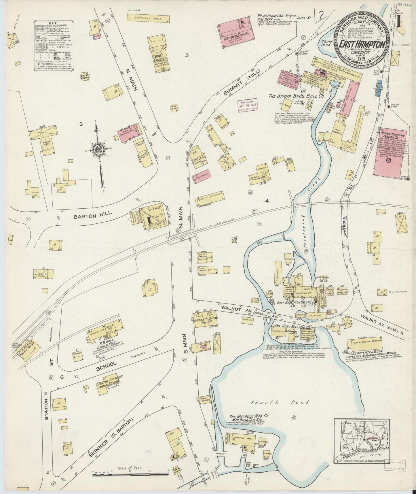 Sanborn Fire Insurance Map from East Hampton, Middlesex County, Connecticut (1914), Sheet #0001 - Complete Map Set gallery image, historic Sanborn map, vintage wall art, Connecticut Connecticut