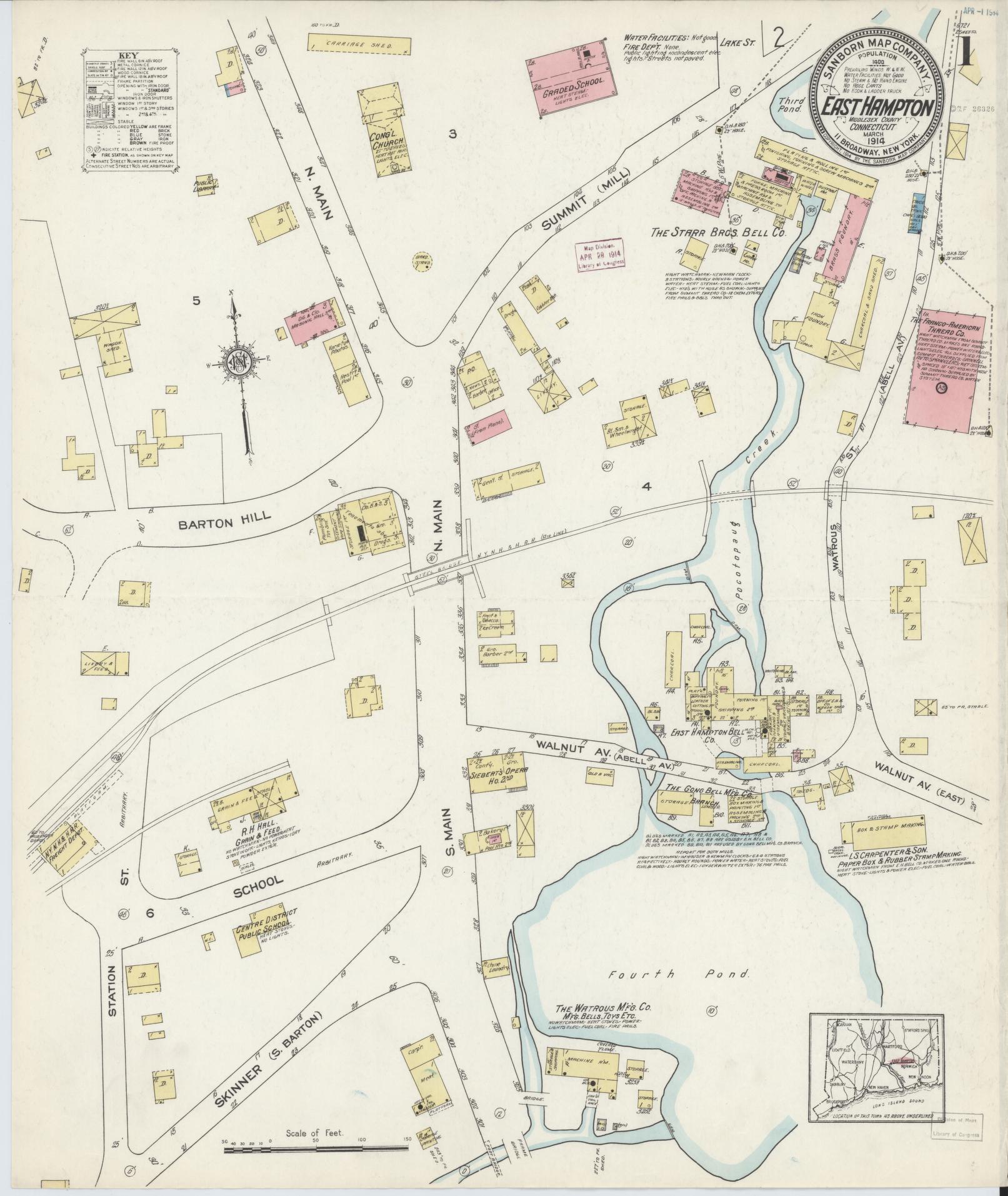 Sanborn Fire Insurance Map from East Hampton, Middlesex County, Connecticut (1914), Sheet #0001 - Complete Map Set gallery image, historic Sanborn map, vintage wall art, Connecticut Connecticut