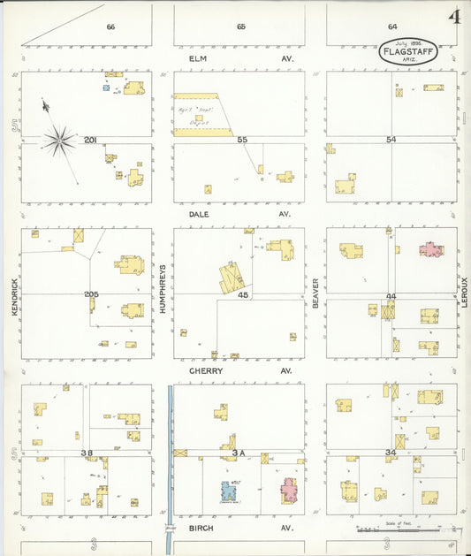 Sanborn Fire Insurance Map from Flagstaff, Coconino County, Arizona (1895), Sheet #0004 - Historic Sanborn Fire Insurance Map Print, vintage old map wall art, antique decor, genealogy gift, Arizona Arizona map