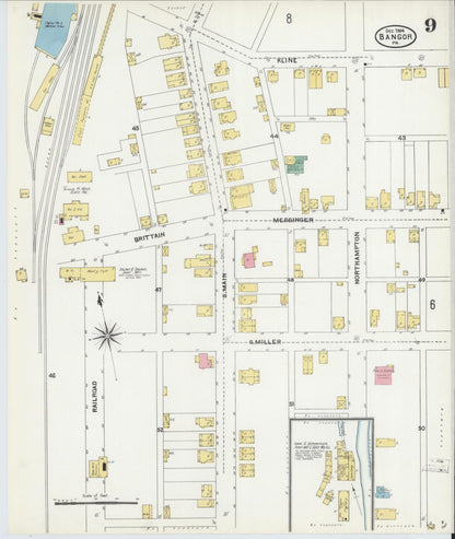 Sanborn Fire Insurance Map from Bangor, Northampton County, Pennsylvania (1904), Sheet #0009 - Complete Map Set gallery image, historic Sanborn map, vintage wall art, Pennsylvania Pennsylvania