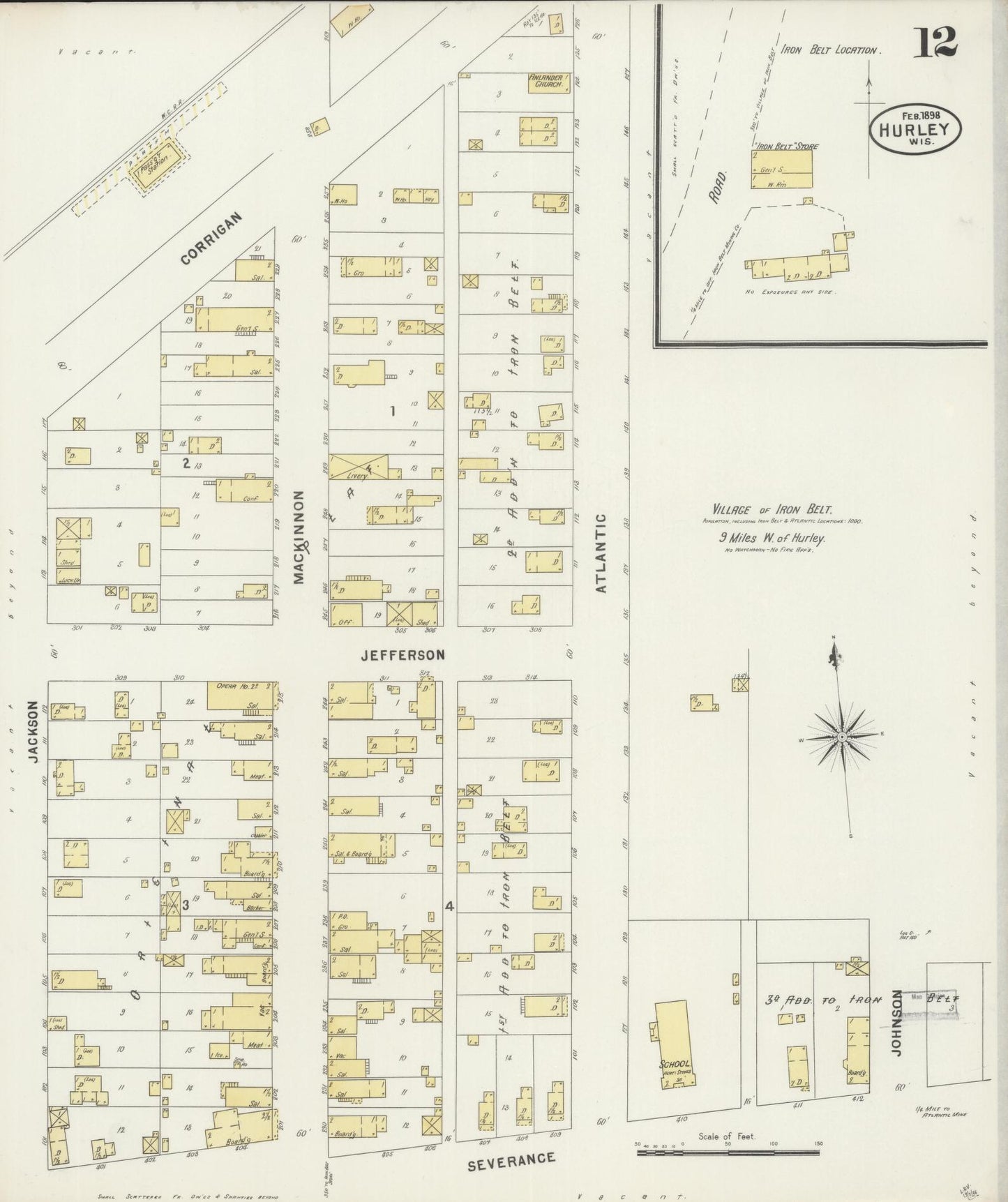 Sanborn Fire Insurance Map from Hurley, Iron County, Wisconsin (1898), Sheet #0012 - Complete Map Set gallery image, historic Sanborn map, vintage wall art, Wisconsin Wisconsin