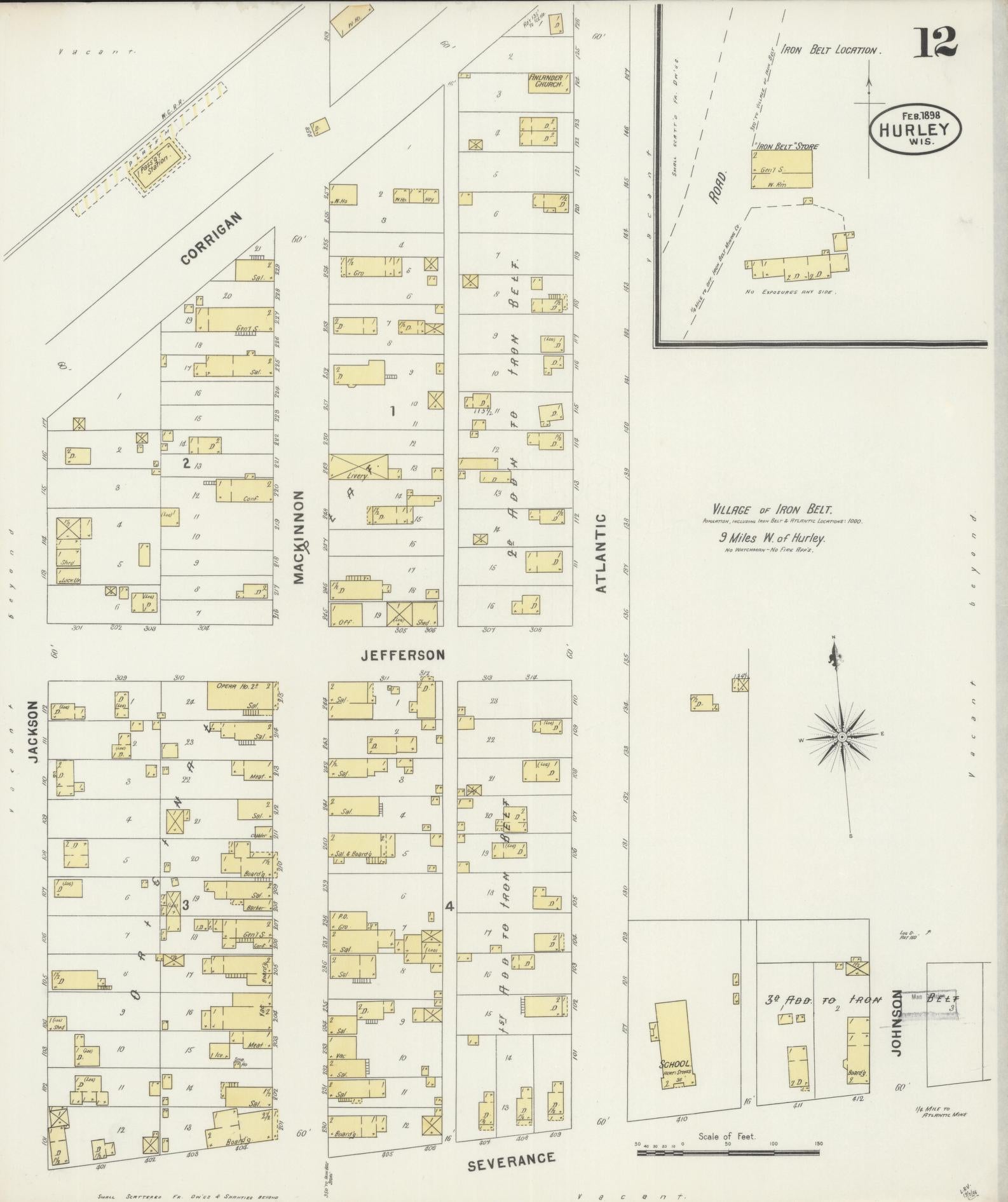 Sanborn Fire Insurance Map from Hurley, Iron County, Wisconsin (1898), Sheet #0012 - Complete Map Set gallery image, historic Sanborn map, vintage wall art, Wisconsin Wisconsin