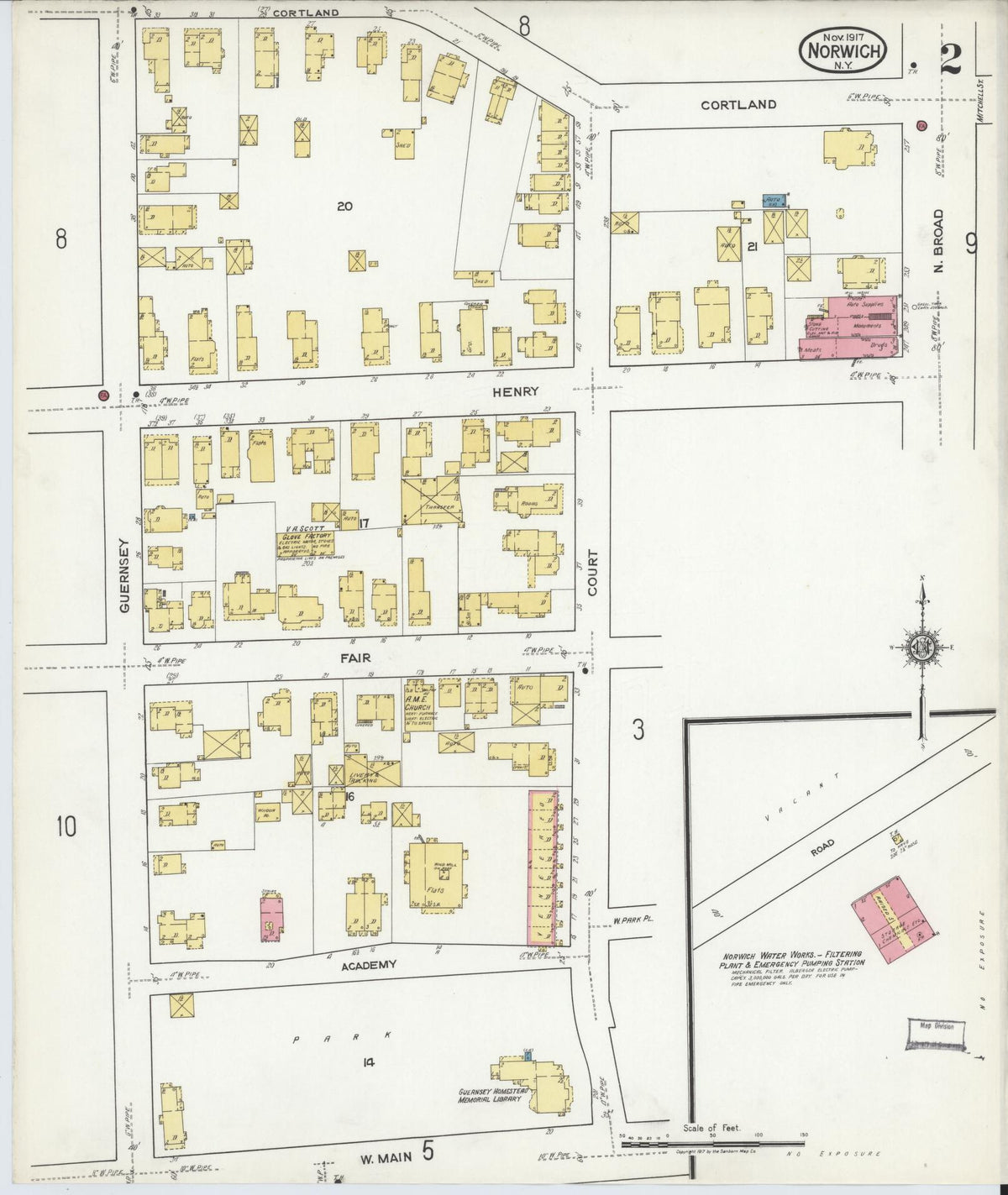 Sanborn Fire Insurance Map from Norwich, Chenango County, New York (1917), Sheet #0002 - Historic Sanborn Fire Insurance Map Print, vintage old map wall art, antique decor, genealogy gift, New York New York map