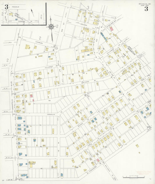 Sanborn Fire Insurance Map from Brooklyn, Anne Arundel County, Maryland (1932), Sheet #0003 - Historic Sanborn Fire Insurance Map Print, vintage old map wall art, antique decor, genealogy gift, Maryland Maryland map
