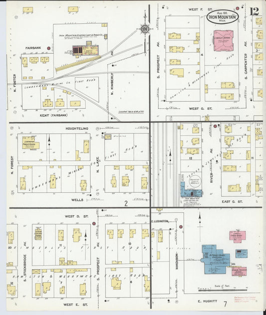 Sanborn Fire Insurance Map from Iron Mountain, Dickinson County, Michigan (1911), Sheet #0012 - Historic Sanborn Fire Insurance Map Print, vintage old map wall art, antique decor, genealogy gift, Michigan Michigan map