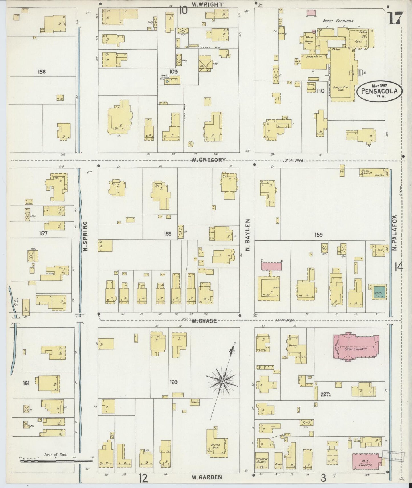 Sanborn Fire Insurance Map from Pensacola, Escambia County, Florida (1897), Sheet #0017 - Historic Sanborn Fire Insurance Map Print, vintage old map wall art, antique decor, genealogy gift, Florida Florida map