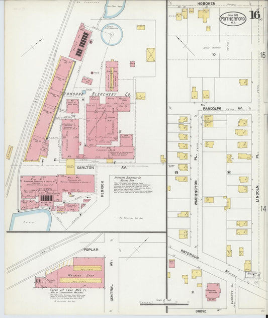 Sanborn Fire Insurance Map from Rutherford, Bergen County, New Jersey (1902), Sheet #0016 - Historic Sanborn Fire Insurance Map Print, vintage old map wall art, antique decor, genealogy gift, New Jersey New Jersey map
