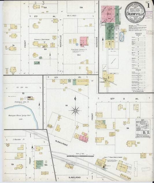 Sanborn Fire Insurance Map from Okawville, Washington County, Illinois (1906), Sheet #0001 - Complete Map Set gallery image, historic Sanborn map, vintage wall art, Illinois Illinois