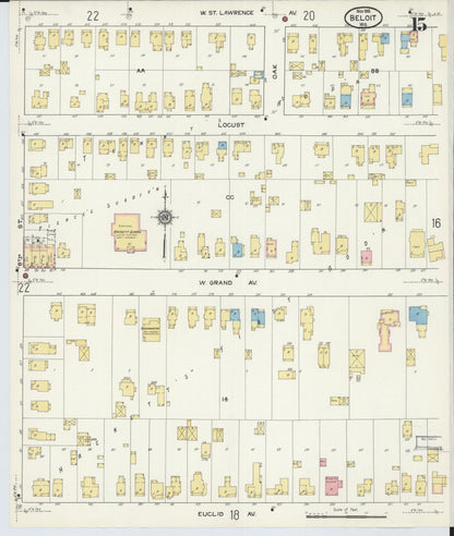 Sanborn Fire Insurance Map from Beloit, Rock County, Wisconsin (1915), Sheet #0015 - Historic Sanborn Fire Insurance Map Print, vintage old map wall art, antique decor, genealogy gift, Wisconsin Wisconsin map