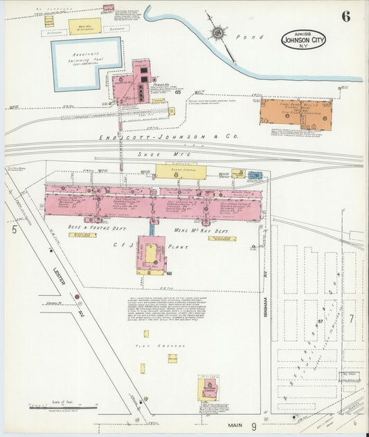 Sanborn Fire Insurance Map from Johnson City, Broome County, New York (1918), Sheet #0006 - Historic Sanborn Fire Insurance Map Print, vintage old map wall art, antique decor, genealogy gift, New York New York map