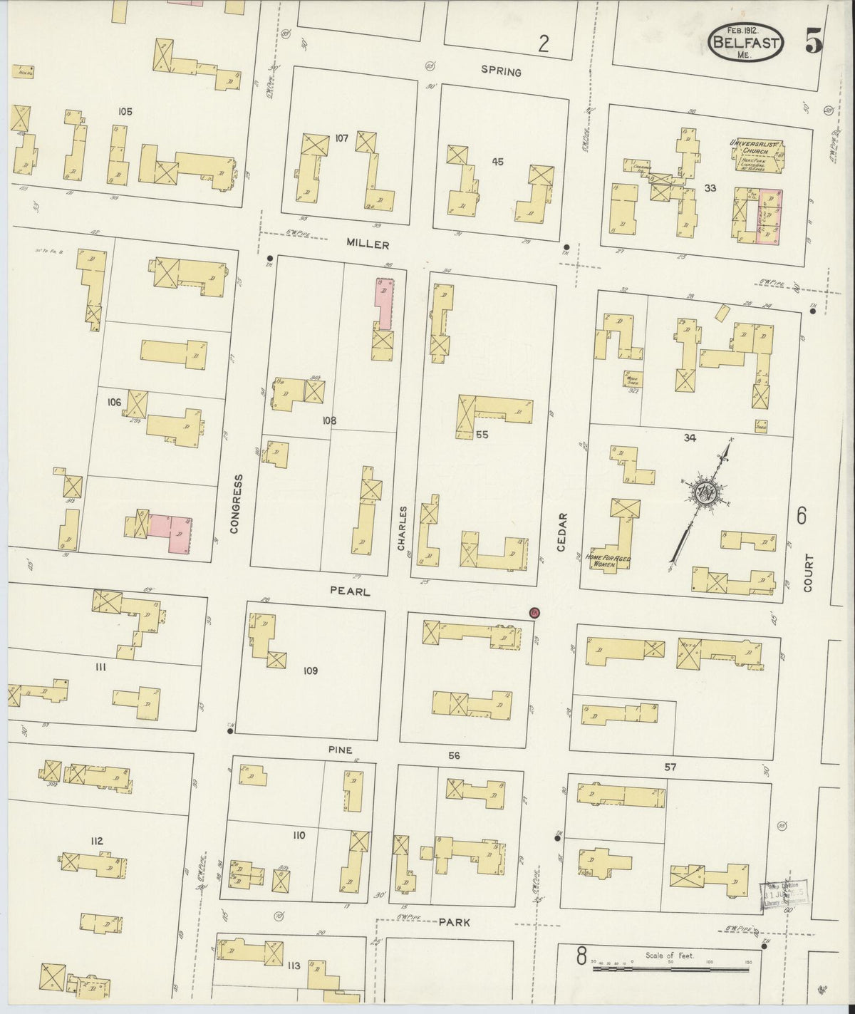 Sanborn Fire Insurance Map from Belfast, Waldo County, Maine (1912), Sheet #0005 - Complete Map Set gallery image, historic Sanborn map, vintage wall art, Maine Maine